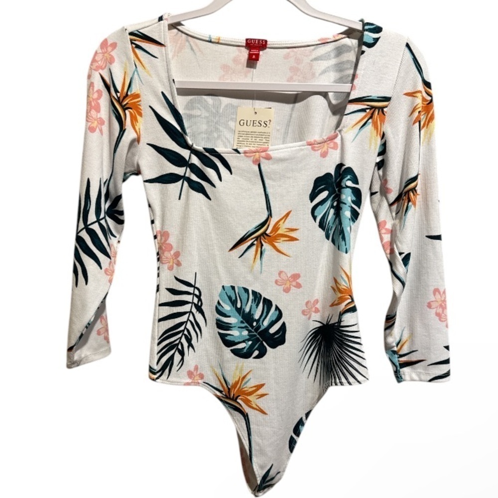 Guess Floral bodysuit Long Sleeve tropical NEW medium stretch thong
